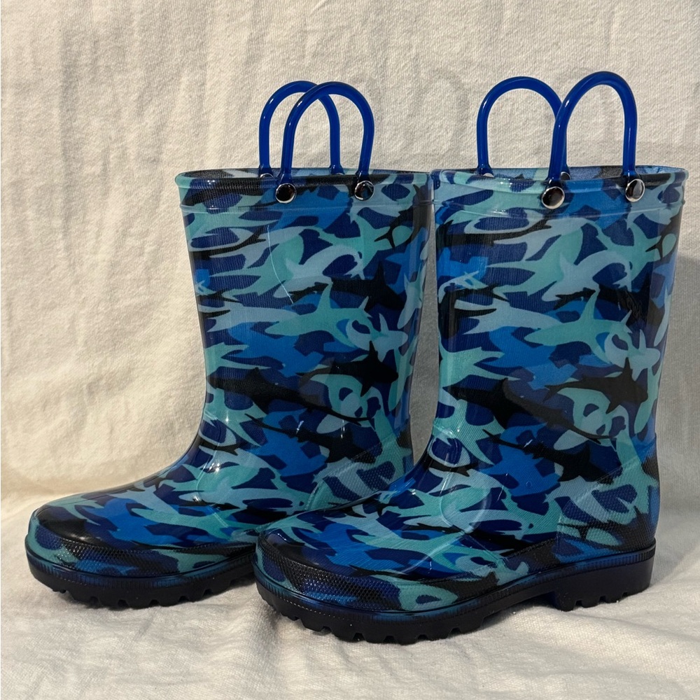 Blue and Black Camo Rain & Snow Boots with Pull Handles